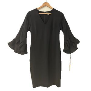 Calvin Klein Dress Black Bell Flounce Sleeve Career Formal NWT - Size 10